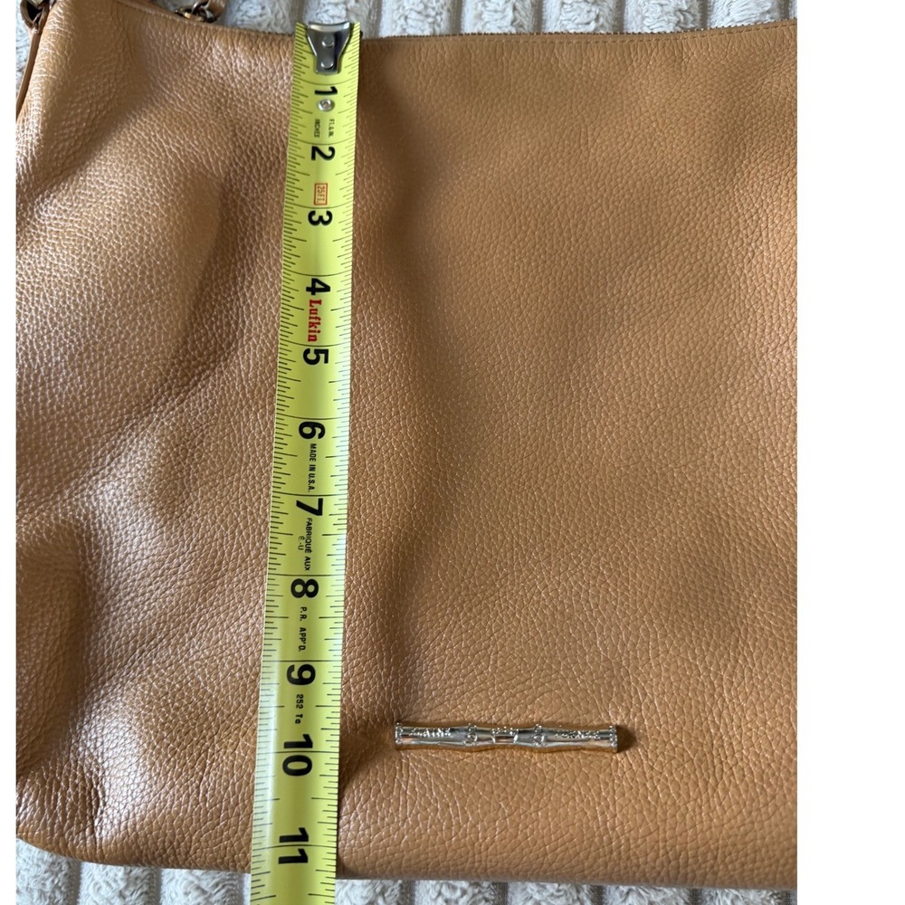 Elaine Turner Tan Pebbled Leather Hobo Bag Braided Strap Tassel Pink Lining - Picture 8 of 11